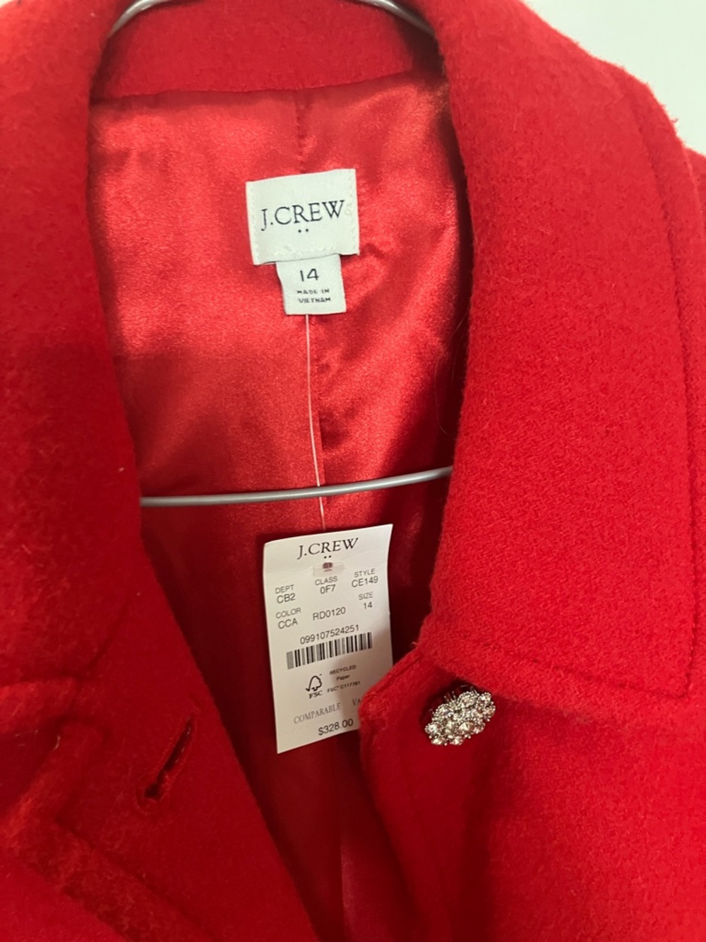 J. Crew Red Wool Blend Pea Coat with Decorative Buttons - Picture 2 of 3